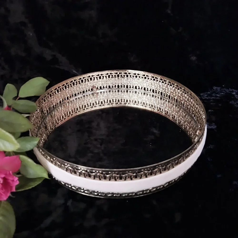 Round Mirrored vanity dresser Tray Hollywood Regency 12